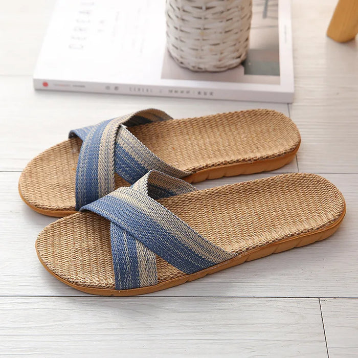 Comfortabele linnen heren slippers Atlas, ideaal voor zomerse dagen. Lichtgewicht en casual, perfect voor binnen & buiten.