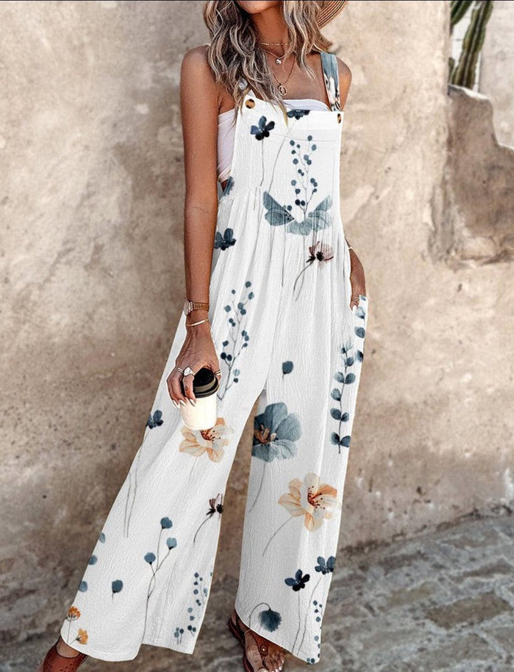 Elegante dames jumpsuit met modieuze bloemenprint, ideaal voor zomerse casual of chique gelegenheden.