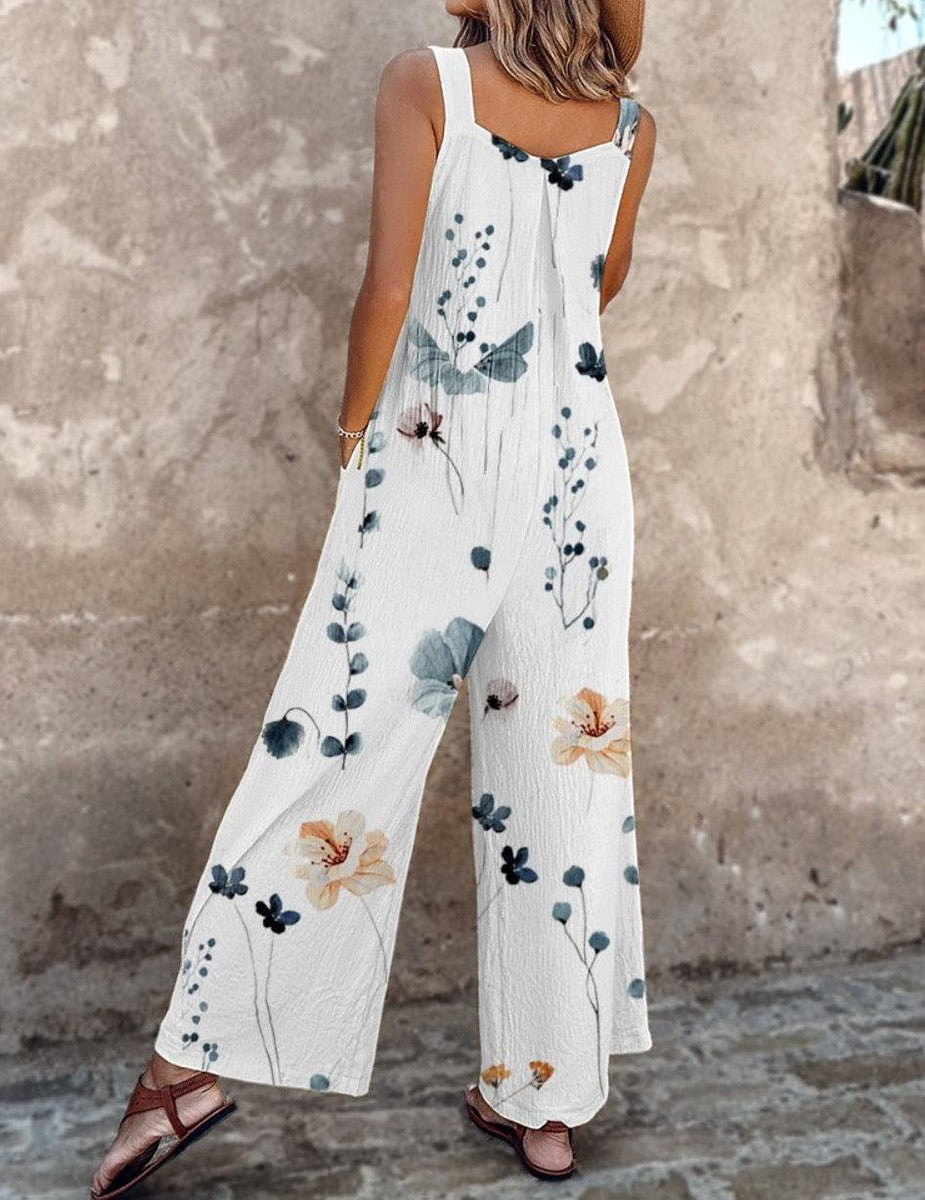 Comfortabele dames jumpsuit met bloemenprint en losse pasvorm, veelzijdig voor vakantie of een relaxte zomerlook.