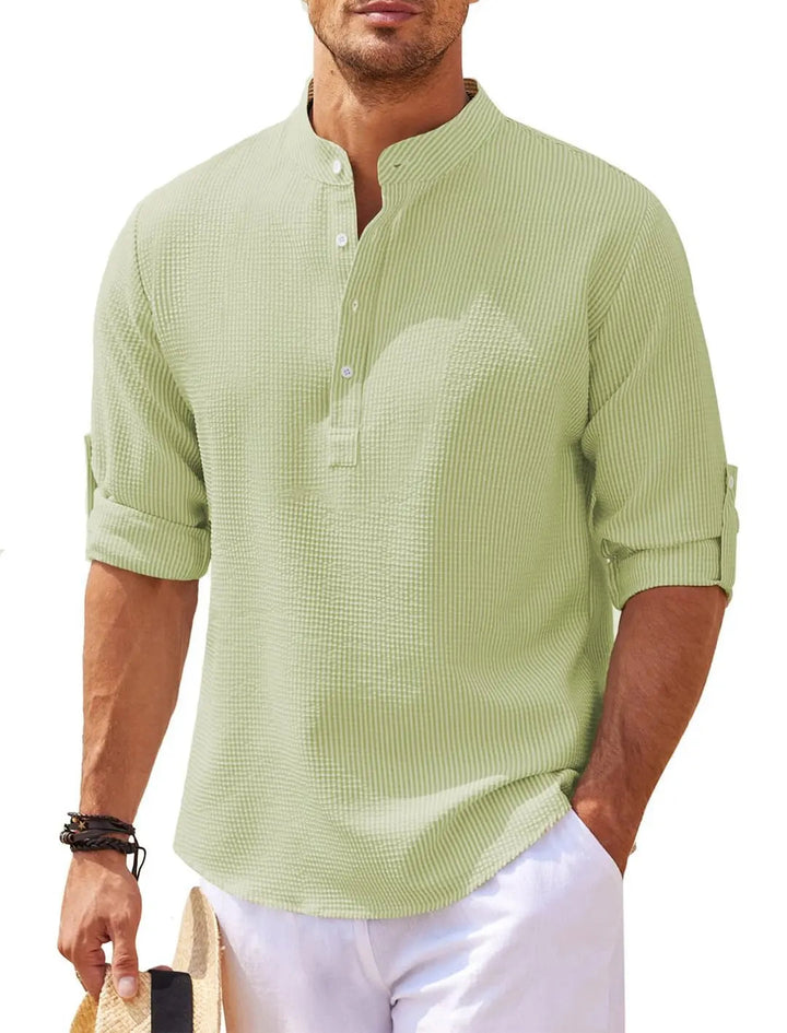 Stijlvol heren zomer shirt met lange mouwen en knoopsluiting, perfect voor een moderne, comfortabele uitstraling.