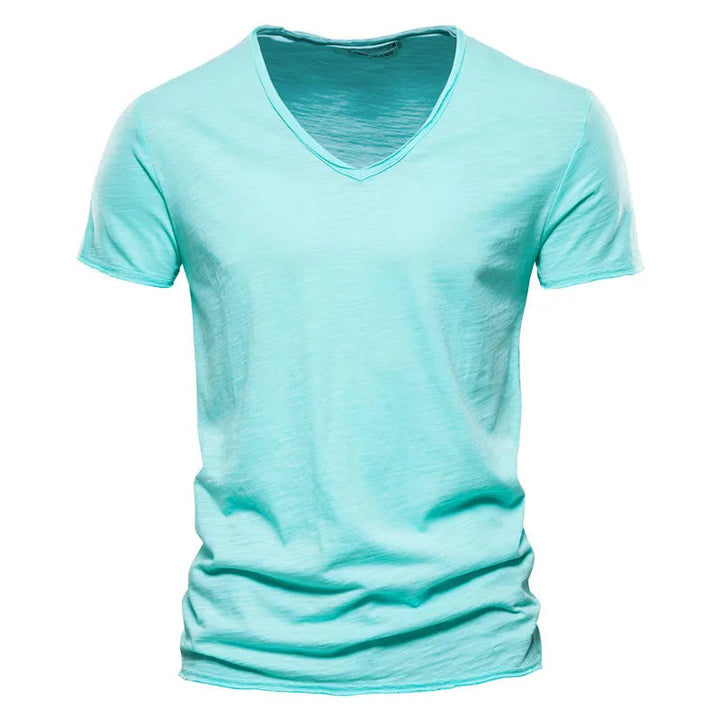 Casual basic heren V-hals shirt, veelzijdig en stijlvol voor elke zomerdag.