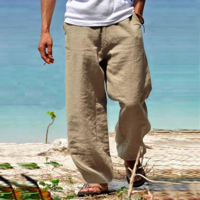 Heren zomerbroek met relaxed fit en trekkoord, voor luchtig comfort in lente en zomer.