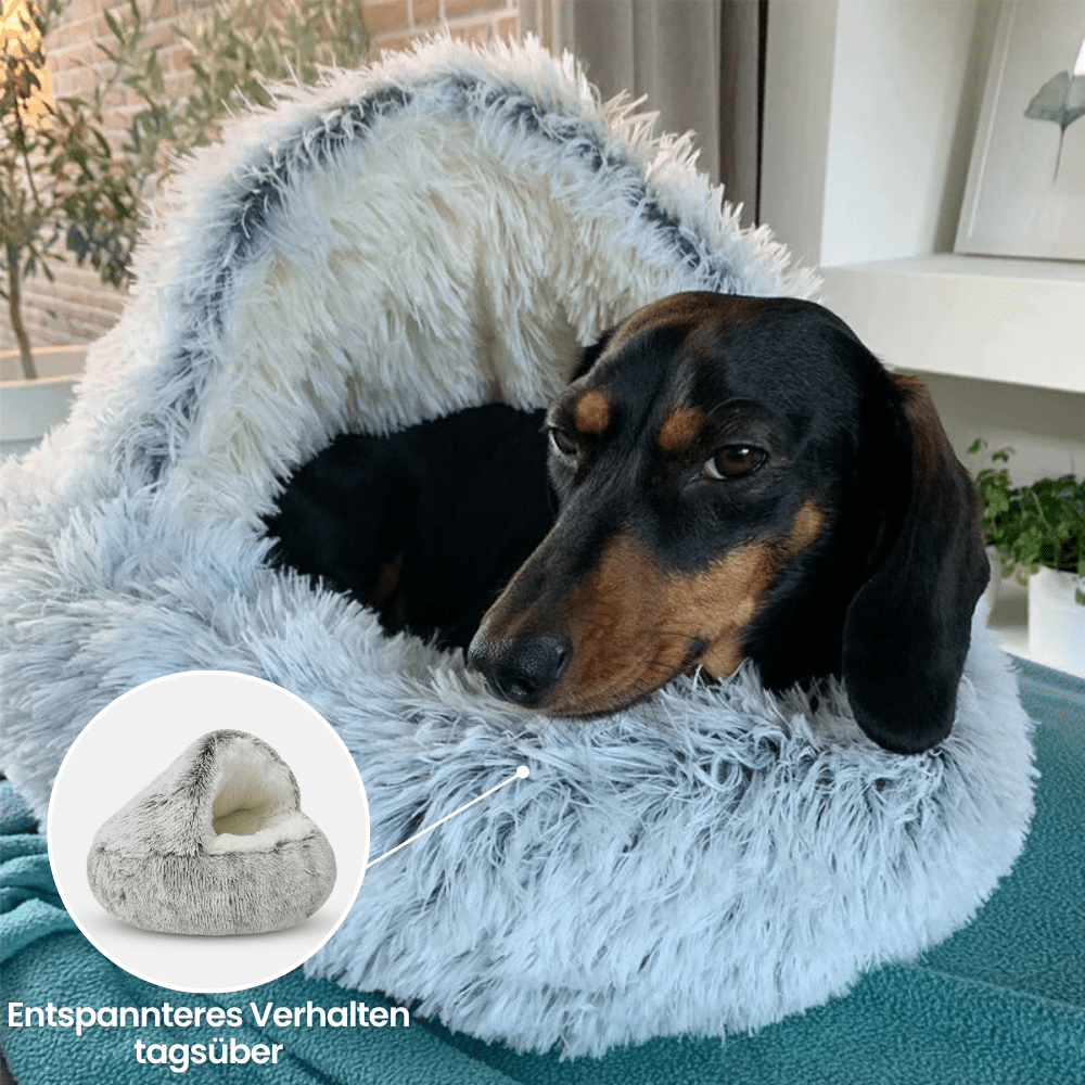 Angstverminderend hondenbed COZYRO in zacht lichtbeige pluche; diepe, comfortabele slaapplek voor je huisdier.