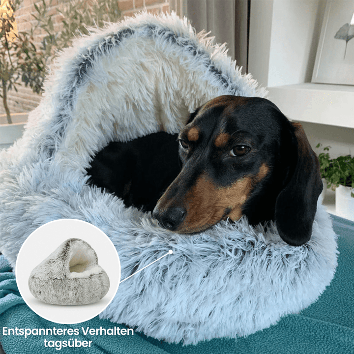 Angstverminderend hondenbed COZYRO in zacht lichtbeige pluche; diepe, comfortabele slaapplek voor je huisdier.