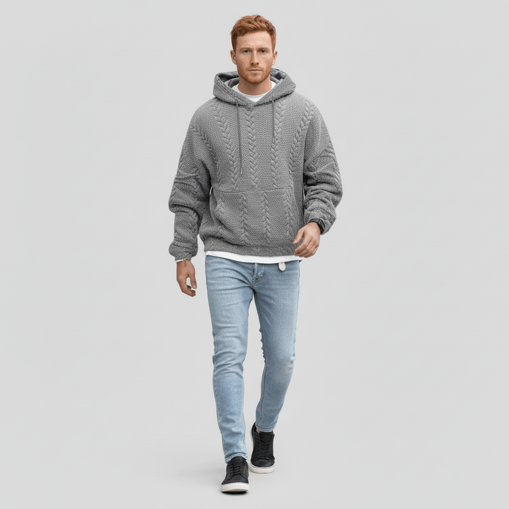 Stijlvolle heren hoodie met kabelpatroon, ideaal voor casual comfort.