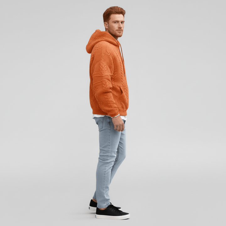 Herenmode: comfortabele en zachte kabelpatroon capuchontrui voor heren.