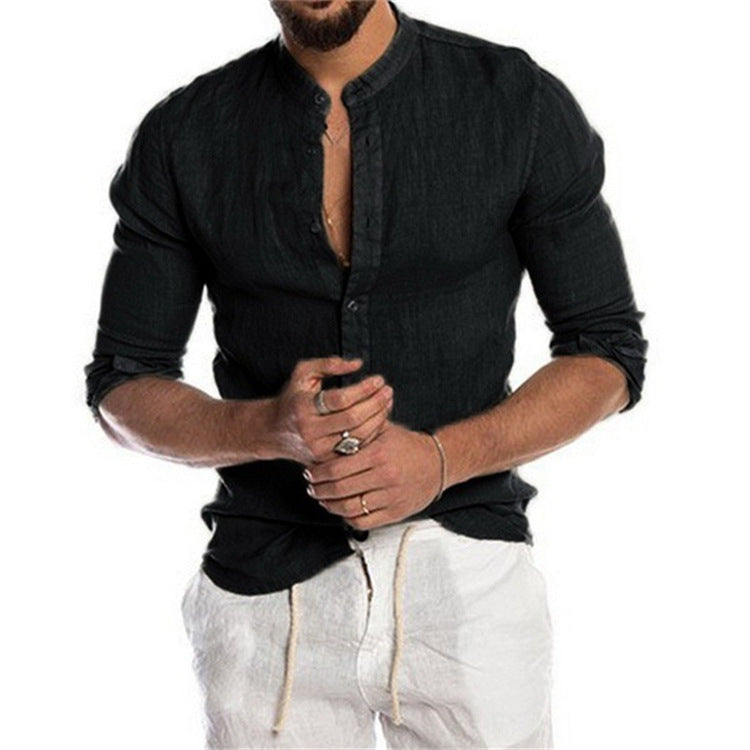 Trendy herenblouse met mandarin kraag. Comfortabel slim fit overhemd met lange mouwen, perfect voor casual stijl.
