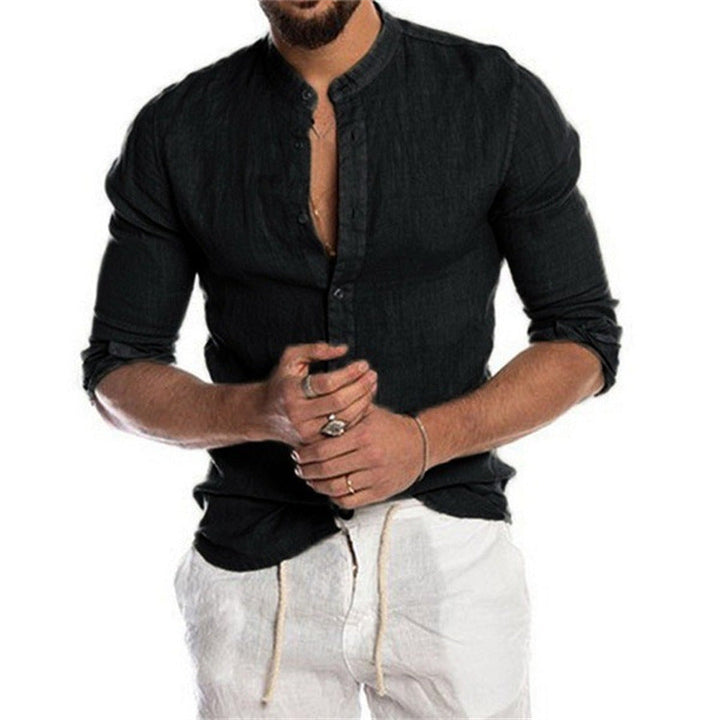 Trendy herenblouse met mandarin kraag. Comfortabel slim fit overhemd met lange mouwen, perfect voor casual stijl.