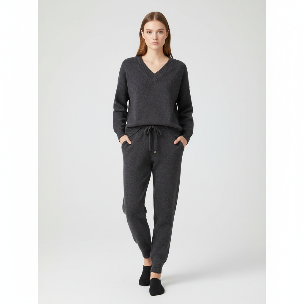 Veelzijdige tweedelige gebreide dames set, perfect als comfortabele casual outfit of trendy loungewear.