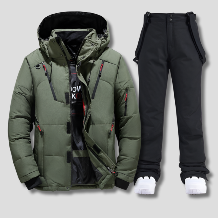 Actief heren sneeuwpak, comfortabel en droog, ontworpen voor skiërs en snowboarders op de winterpiste.