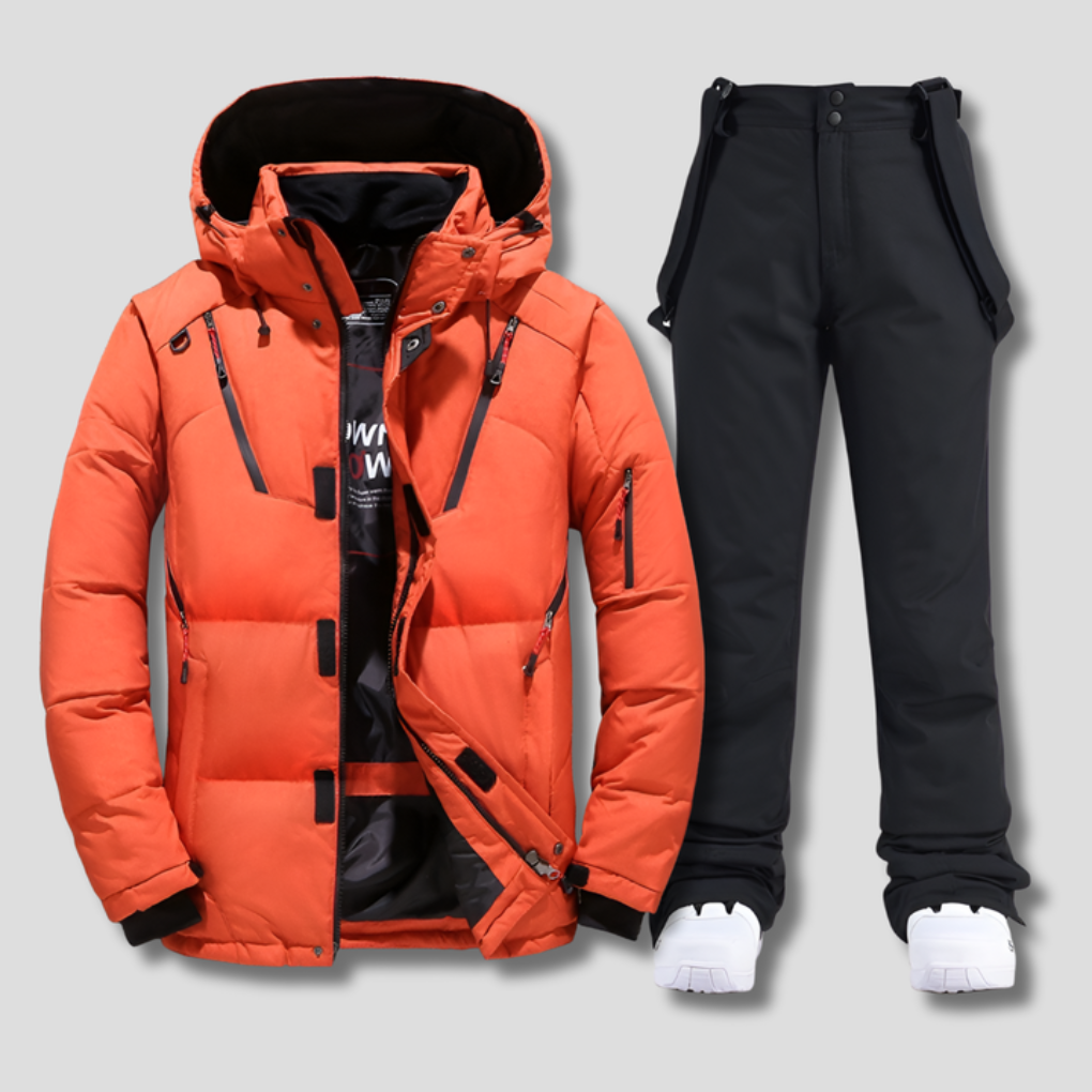 Stijlvol heren skipak voor de piste, tweedelig ontwerp biedt bewegingsvrijheid voor skiën en snowboarden.