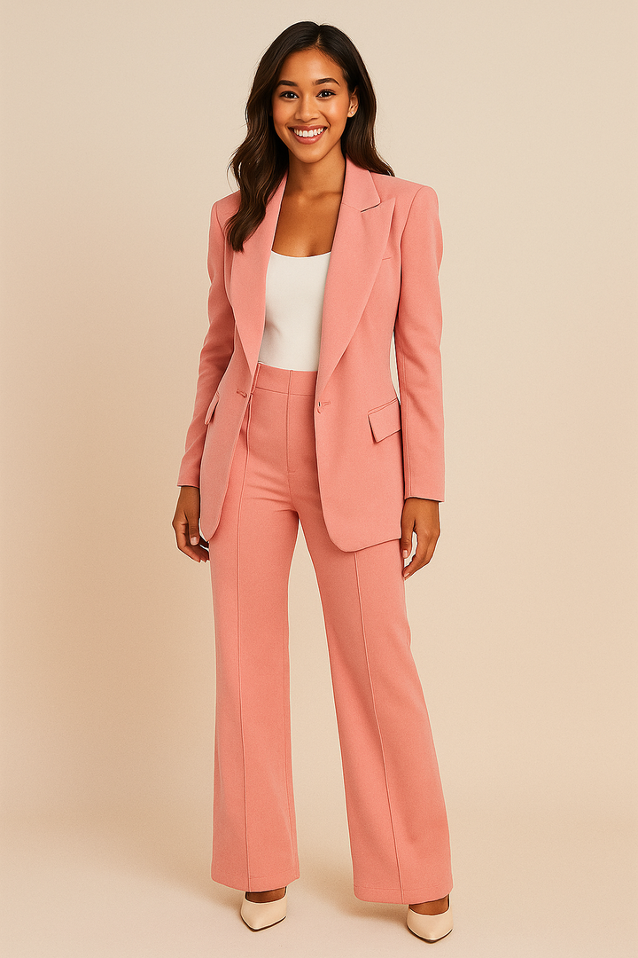 Comfortabele Lauren pantalon, onderdeel van een tweedelig dames broekpak; ideaal voor een zakelijke of elegante look.