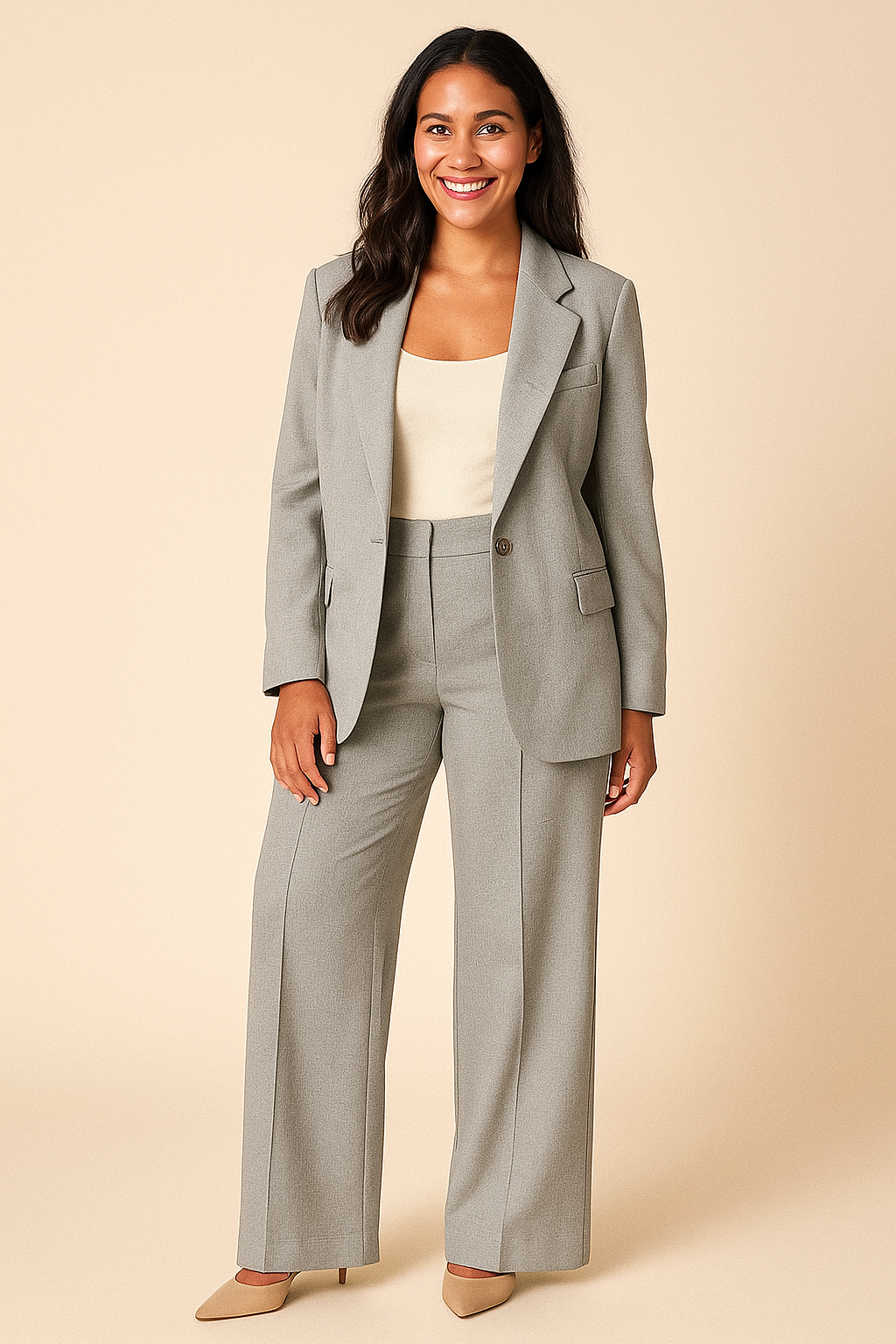 Veelzijdig Lauren damespak: tweedelige outfitset met pantalon en blazer; elegant, comfortabel en geschikt voor werk.