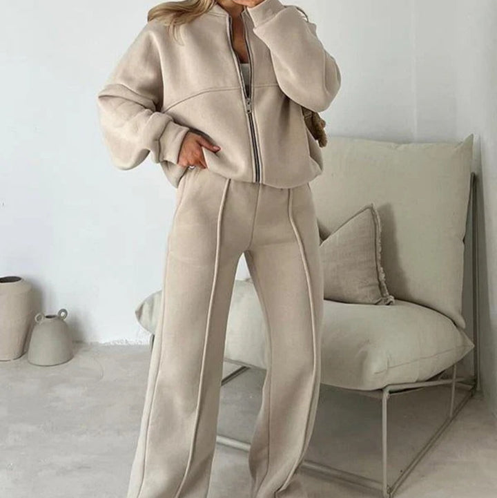 Modieuze tweedelige set voor dames met ritssluiting, veelzijdig voor casual lente- en herfstlooks.