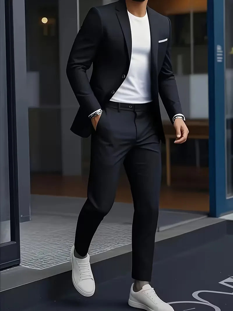 Modieus slim fit pak voor mannen, formeel en veelzijdig voor zowel kantoor als feest.