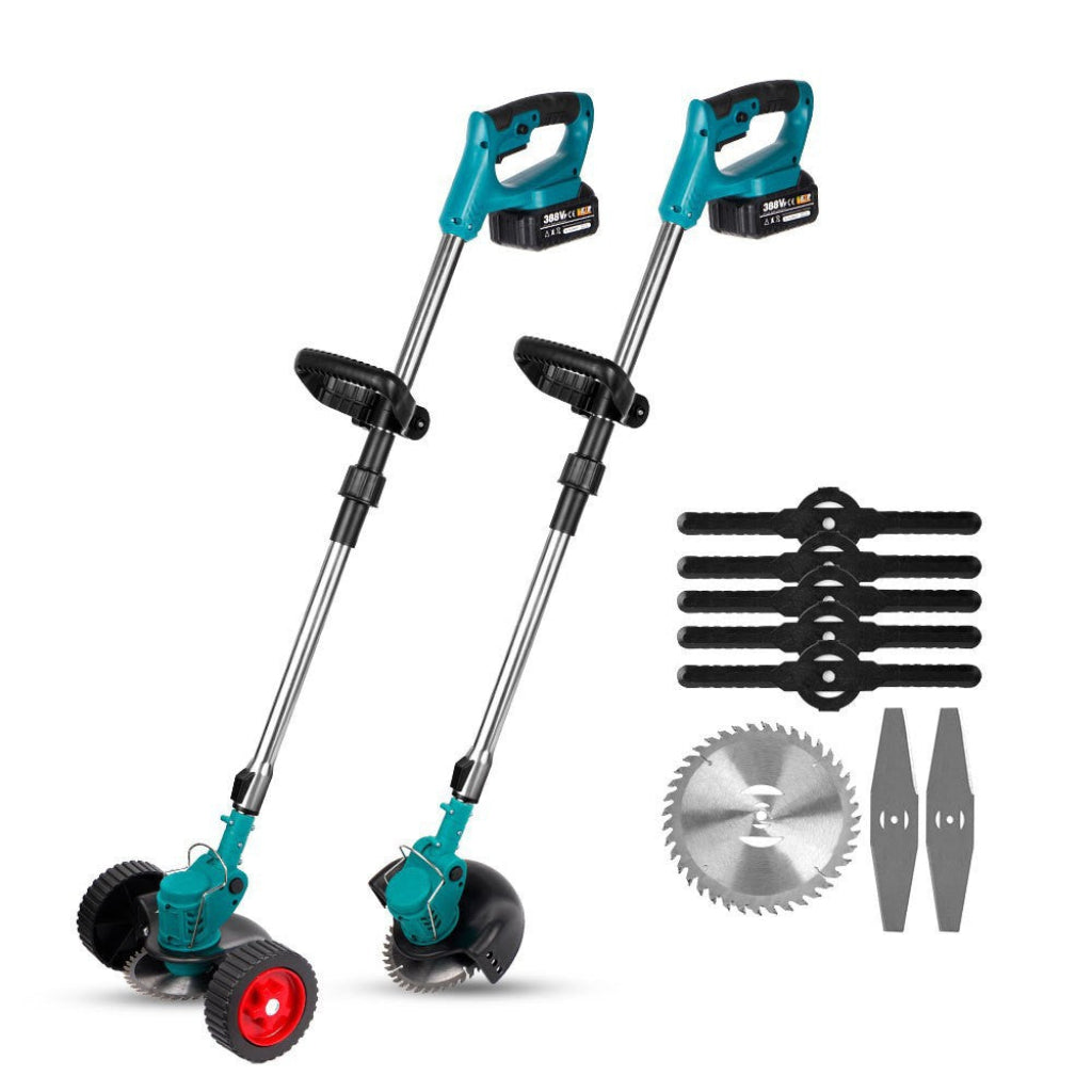Draadloze elektrische grastrimmer & grasmaaier CJ26, opvouwbaar voor eenvoudig tuinonderhoud.