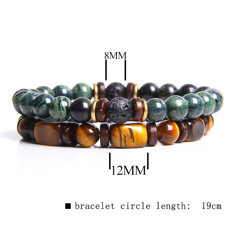 Unisex stretcharmband met unieke tijgeroog en Afrikaanse turkoois. Comfortabel en modieus.