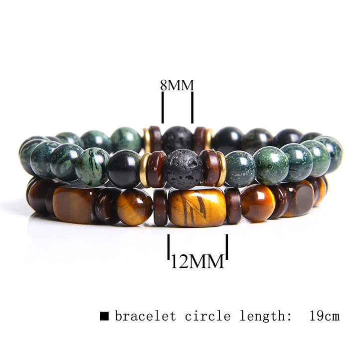 Unisex stretcharmband met unieke tijgeroog en Afrikaanse turkoois. Comfortabel en modieus.