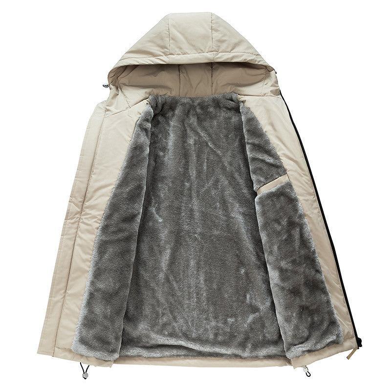 Zwarte, groene of beige capuchonjas voor heren, een veelzijdige en warme lichtgewicht winterjas met zakken.