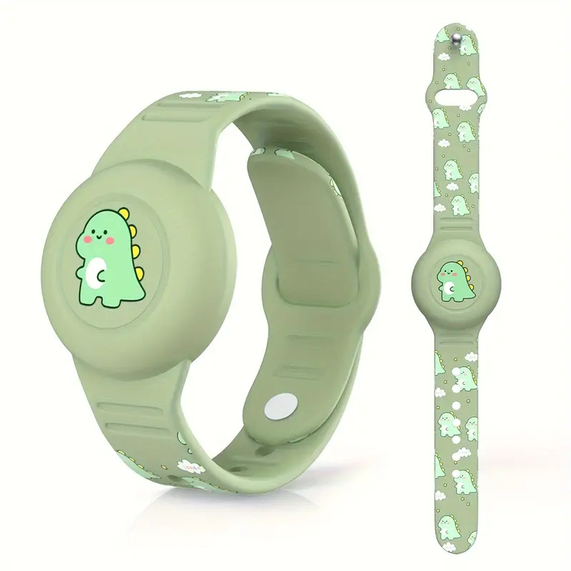 Stoere DinoTrack kinder GPS tracker, gemaakt van zacht siliconen met leuk dino patroon; comfortabel en veilig.