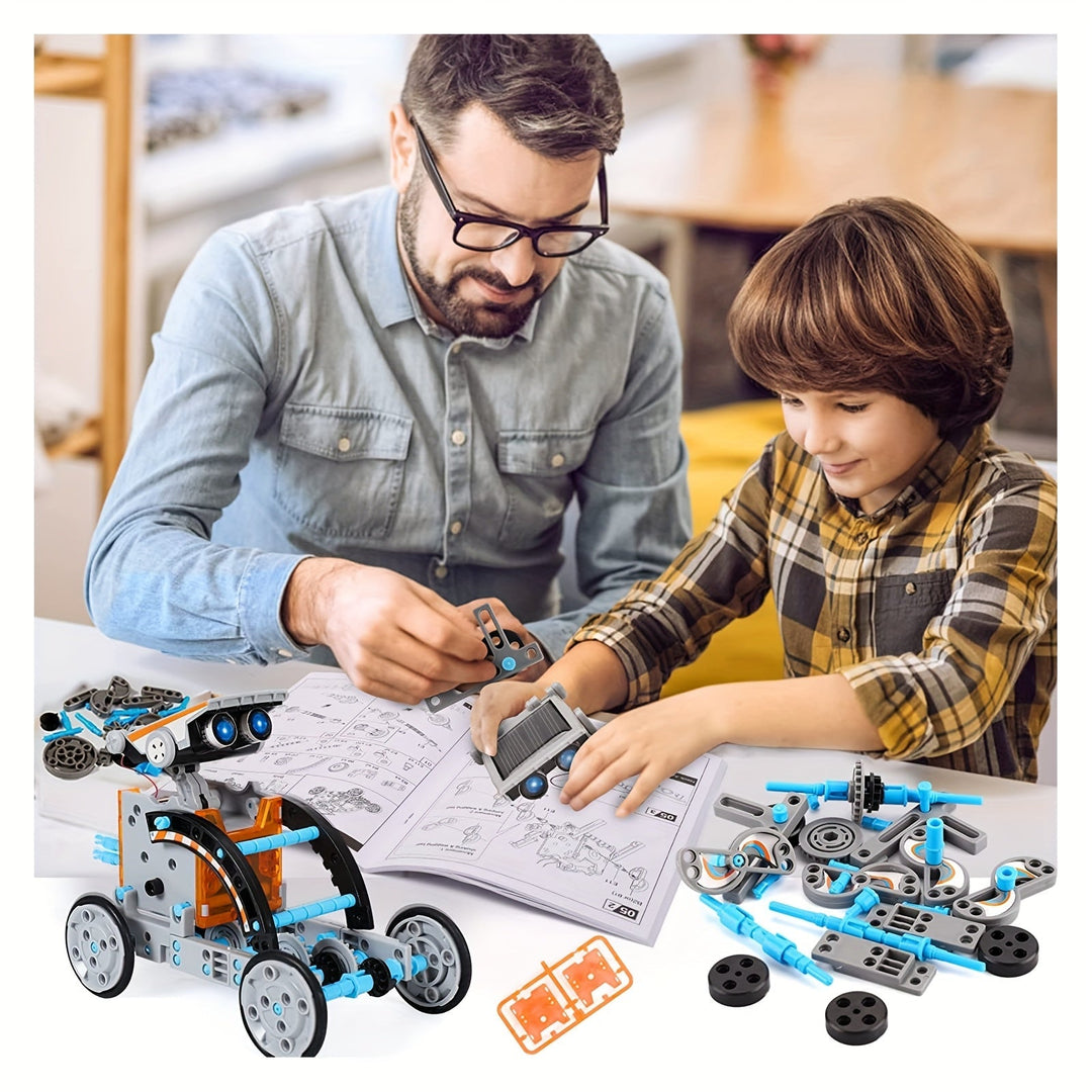 Kinderen bouwen 12 diverse zonne-energie robots met deze educatieve bouwset. Stimuleert creativiteit.
