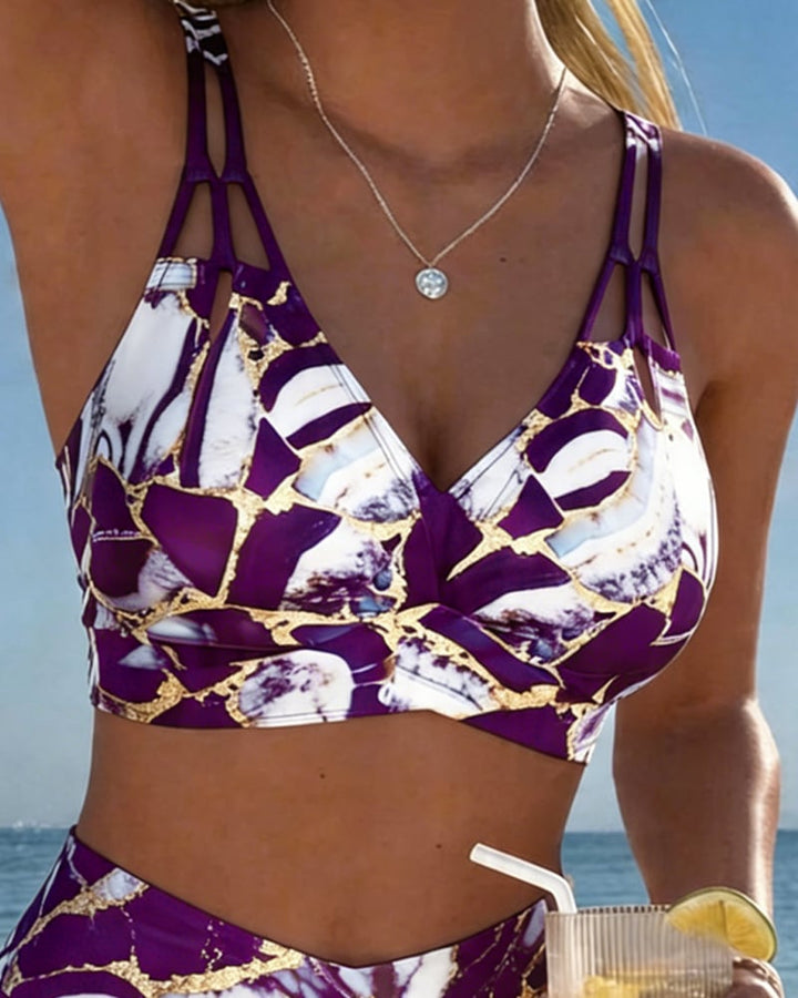 Blauwe hoge taille bikini voor dames, flatterende pasvorm, perfect voor een zonnige dag.
