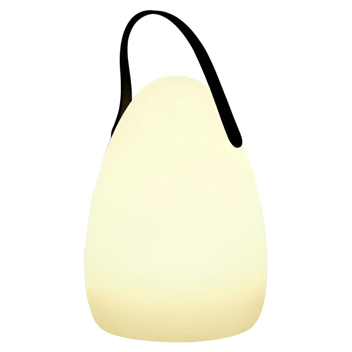 Oplaadbare draadloze LED sfeerlamp op salontafel, warm licht voor gezellige binnenverlichting.