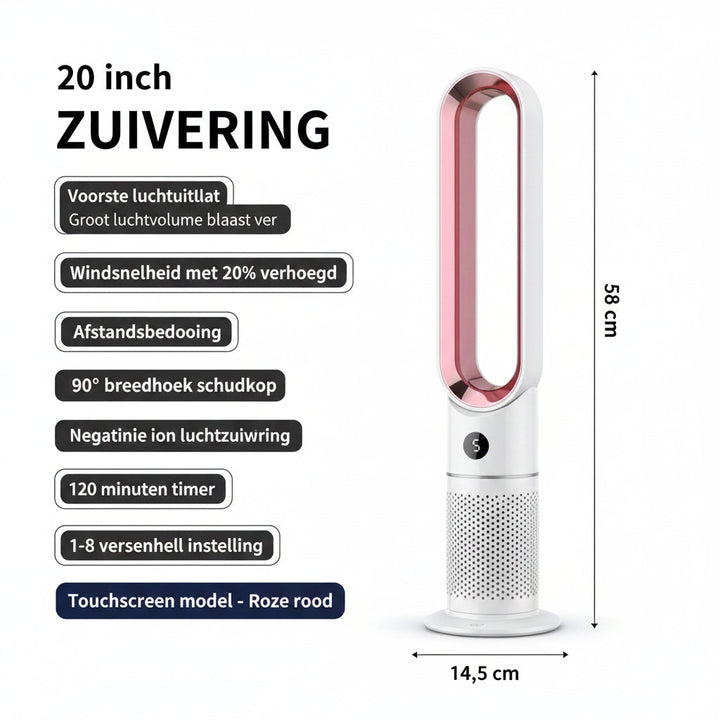 Compacte bladeloze torenventilator CJ26 perfect voor stille koeling en frisse lucht in huis of op kantoor.