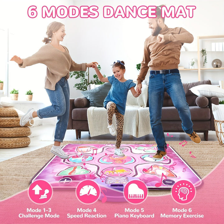 Roze dansmat met LED-verlichting en muziek voor interactief speelplezier; perfect kinderspeelgoed voor meisjes.