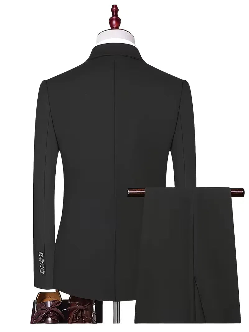 Elegant slim fit tweedelig herenpak, ideaal voor formele avonden of zomerse bruiloften.