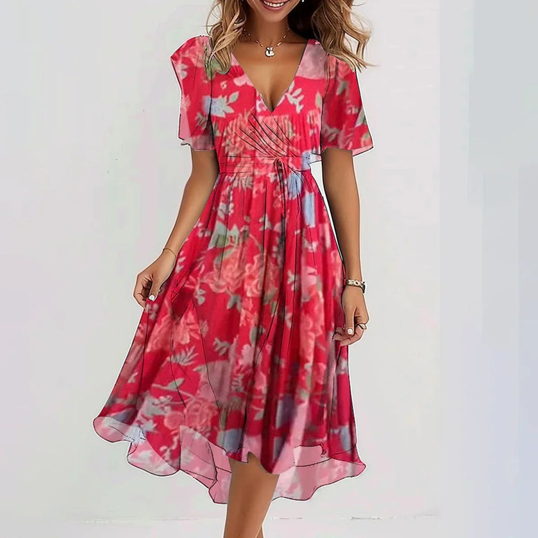 Prachtige bloemen midi jurk voor dames, straalt vrouwelijkheid uit. Modieus en comfortabel voor lente/zomer.