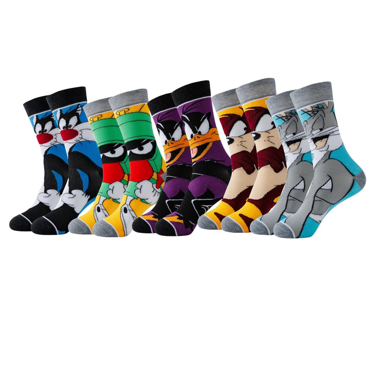 Trendy streetwear cartoon sokken set met diverse bekende karakters voor een unieke look.