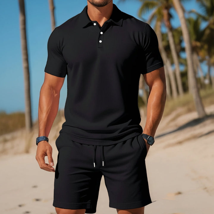 Casual heren zomer set, perfect voor ontspannen dagen, vakantie of een dagje strand. Comfortabel en stijlvol.