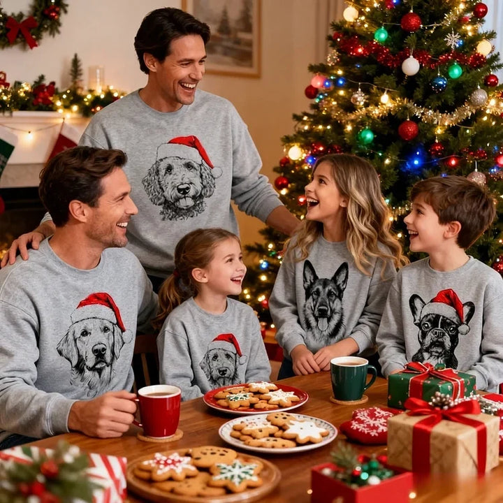 Unisex gepersonaliseerde kersttrui met eigen huisdierfoto, perfect cadeau voor de feestdagen.