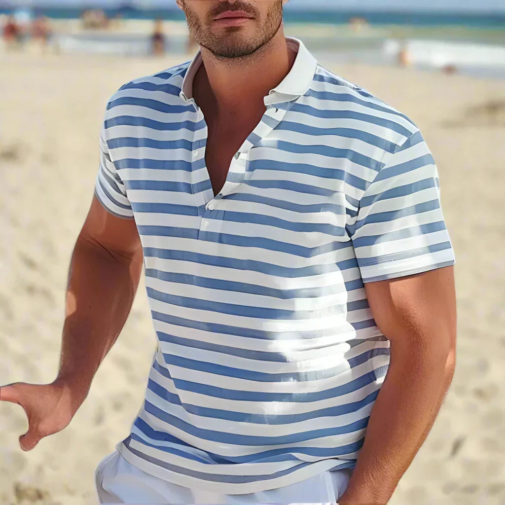 Heren retro gestreept poloshirt met korte mouwen. Casual mode item met comfortabele pasvorm voor dagelijks gebruik.