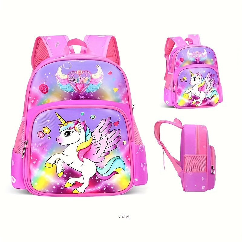 Comfortabele kinderrugzak met verstelbare banden, voorzien van een speelse eenhoorn design.