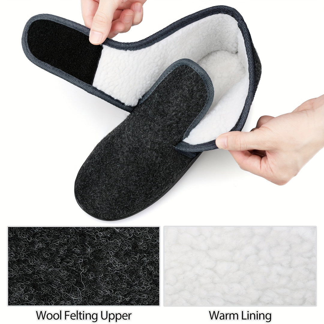 Comfortabele grijze heren pantoffels met klittenbandsluiting, ideaal voor binnen.