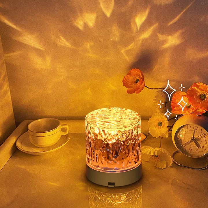 USB-aangedreven AuraGlow sfeerlamp met draadloze afstandsbediening, RGB LED en watergolven. Perfecte woondecoratie.