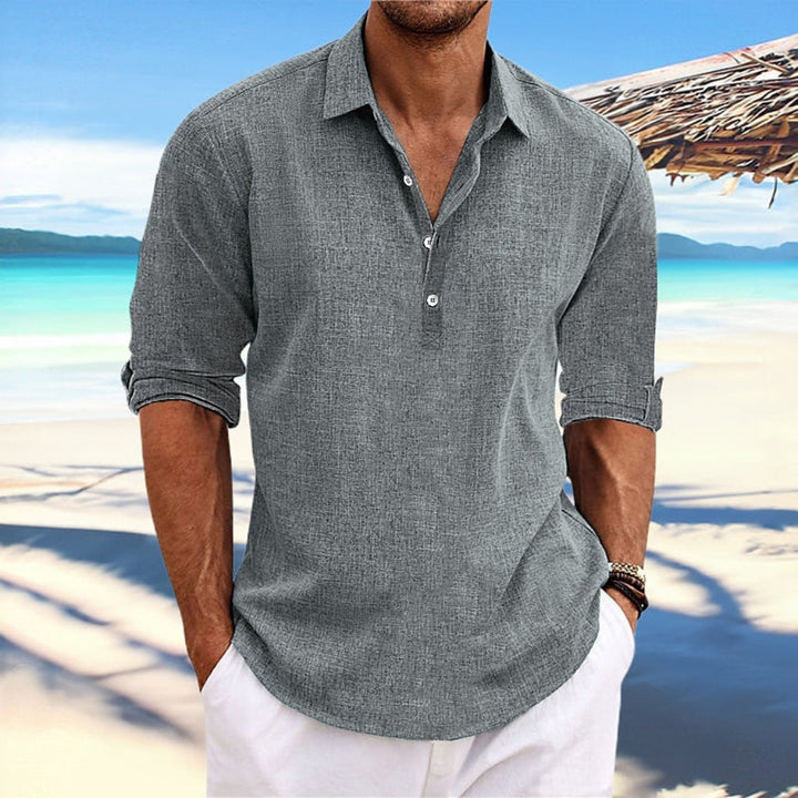 Lichtgewicht heren shirt, Henley model met lange mouwen, perfect voor een comfortabele en ontspannen pasvorm.
