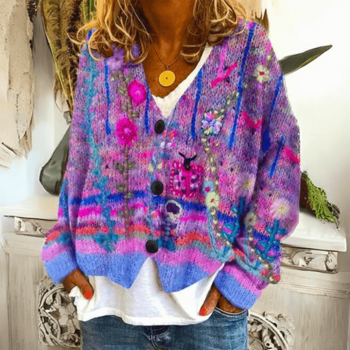 Dames gebreide cardigan met losse pasvorm, warm en comfortabel. Geschikt voor herfst, winter en koelere seizoenen.