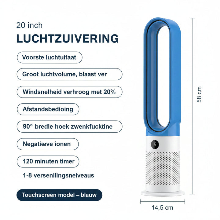 Torenventilator CJ26 zuivert de lucht en koelt stil, ideaal voor frisse lucht in slaapkamer of kantoor.