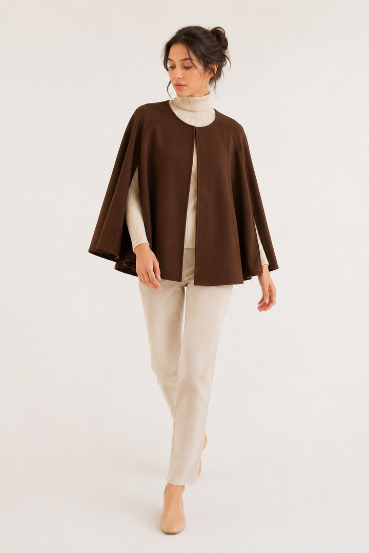Modieuze dames cape-mantel, comfortabel voor herfst & winter. Open voorkant, wijde mouwen, een must-have voor elke vrouw.