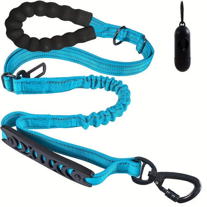 Duurzame bungee hondenriem van nylon, speciaal voor het wandelen met grote honden en extra comfort.