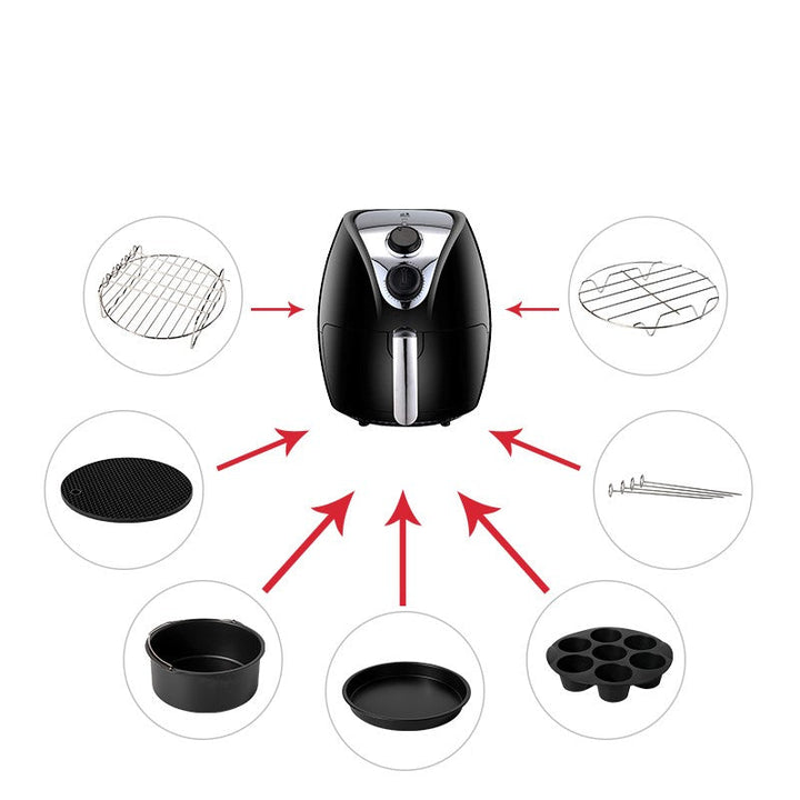 Complete airfryer accessoires set voor muffins, cake en brood; vaatwasserbestendig keukenhulp.