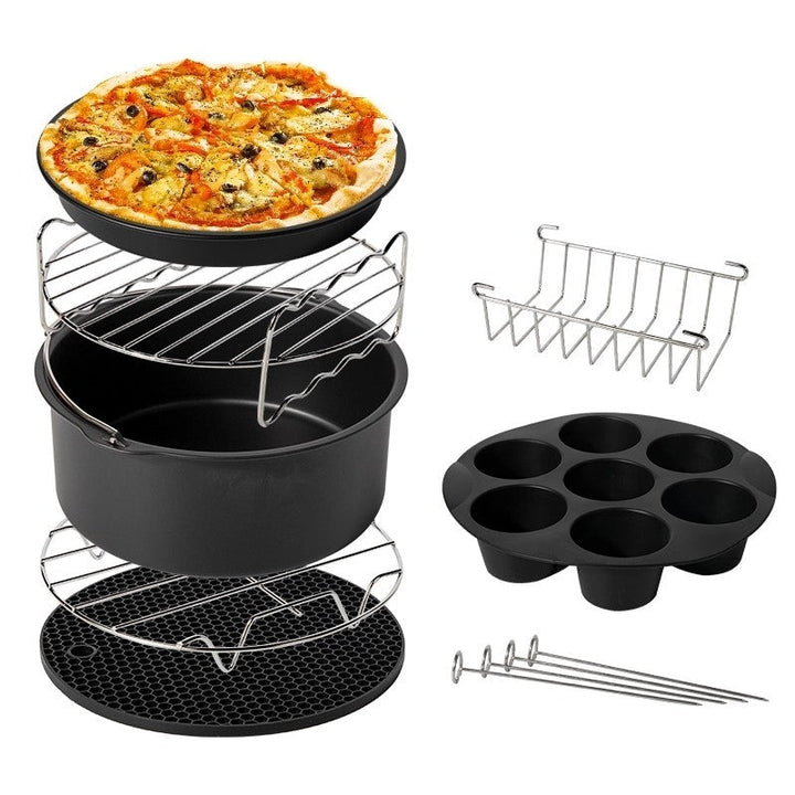 Airfryer accessoire set met bakvorm, pizzapan en rek voor uitgebreid bakken en koken in de keuken.