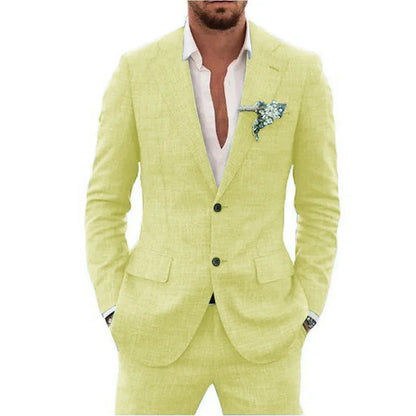 "Ademend linnen herenpak slim fit, tweedelig met blazer en broek, in diverse kleuren voor formele en smart-casual gelegenhede