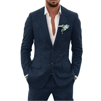 "Ademend linnen herenpak slim fit, tweedelig met blazer en broek, in diverse kleuren voor formele en smart-casual gelegenhede