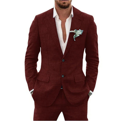 "Ademend linnen herenpak slim fit, tweedelig met blazer en broek, in diverse kleuren voor formele en smart-casual gelegenhede