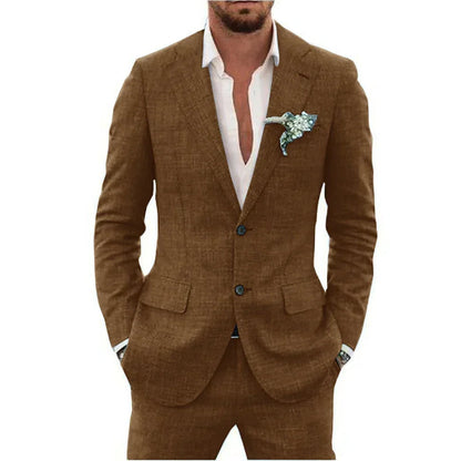 "Ademend linnen herenpak slim fit, tweedelig met blazer en broek, in diverse kleuren voor formele en smart-casual gelegenhede