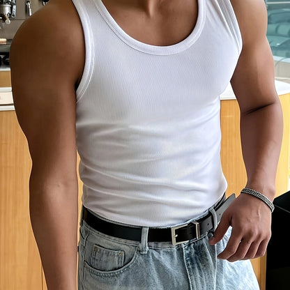 "Ademende heren tanktop voor zomer, lichtgrijs, mouwloos, luchtige stof, comfortabele en stijlvolle, ideaal voor warme dagen.